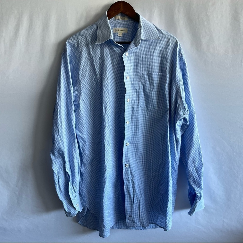 John W. Nordstrom Blue Gingham Long Sleeve Button Down Shirt - Picture 2 of 6